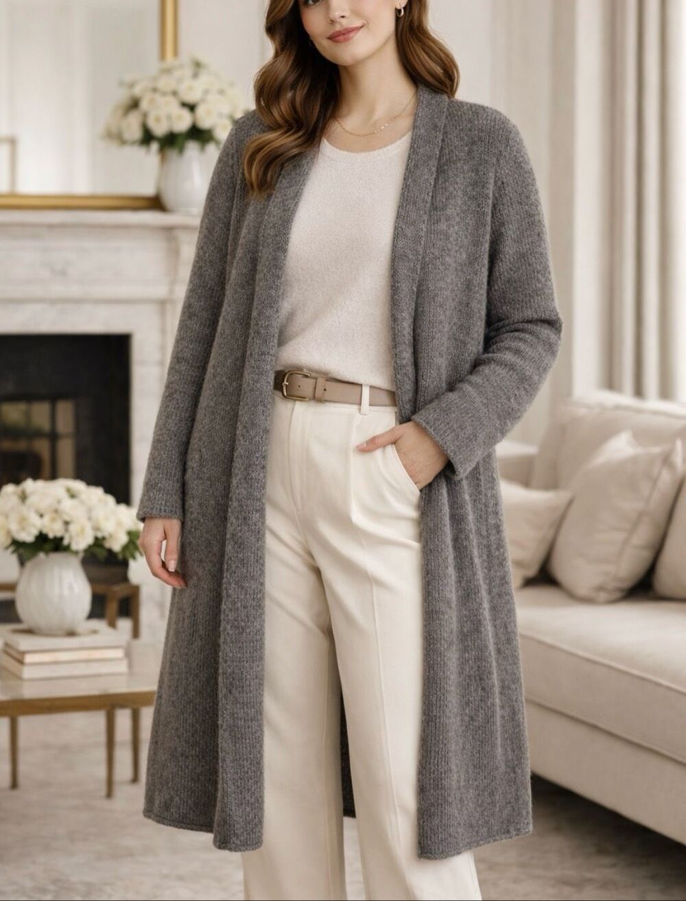 Eileen Fisher Wool Mohair Longline Open Front Cardigan Gray 1X